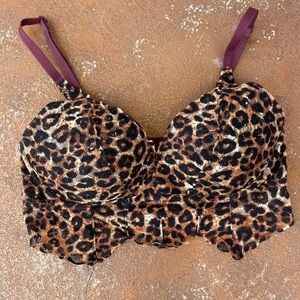 NWOT Victorias Secret Lace Bralette Cheetah Print Small Underwire push up sz xs